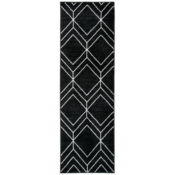 SAFAVIEH Adirondack Caitriona Geometric Squares Runner Rug, Black/Ivory, 2'6" x 16'