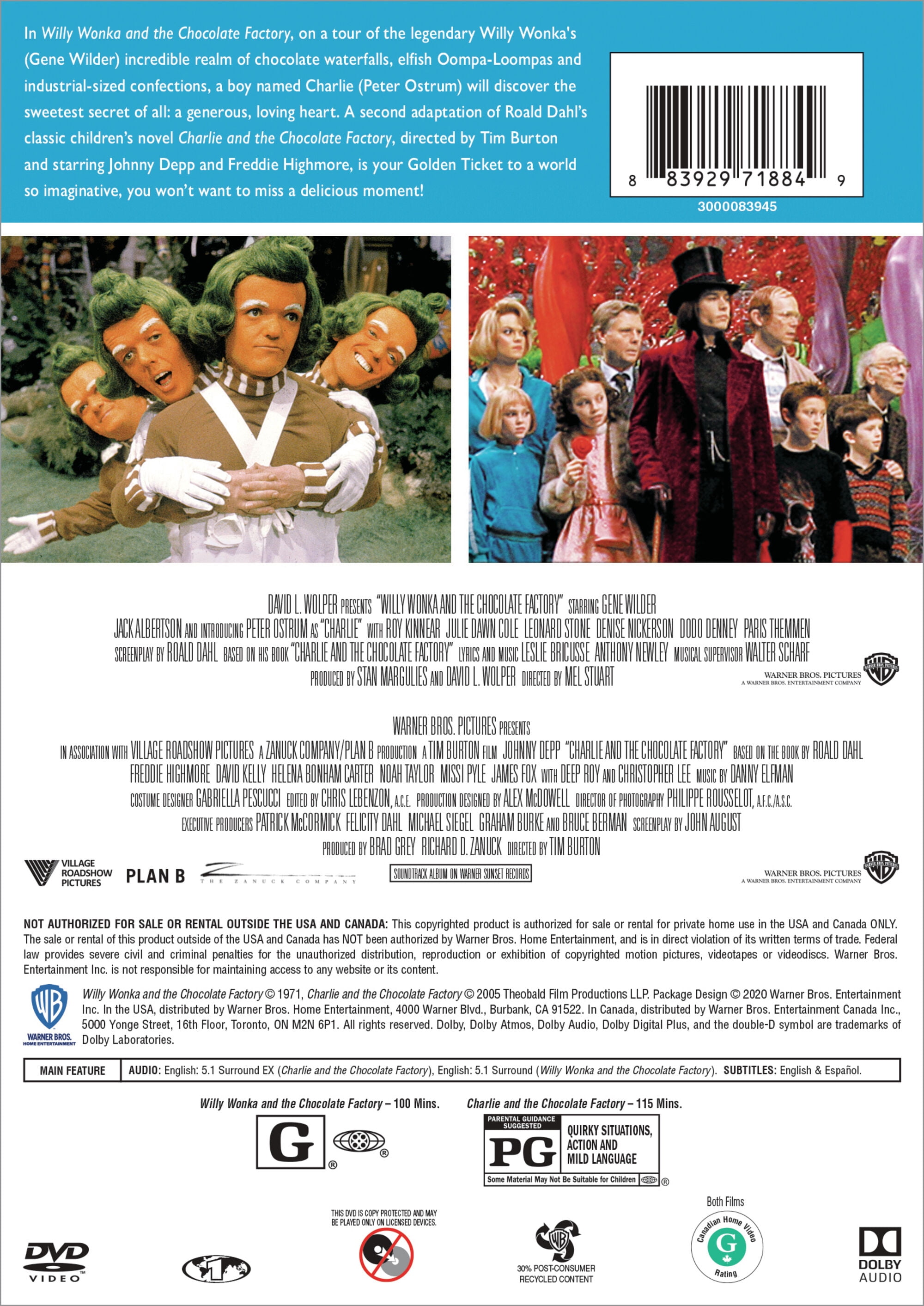 Willy Wonka / Charlie And The Chocolate Factory (Double Feature) (DVD), Family, Warner Bros.