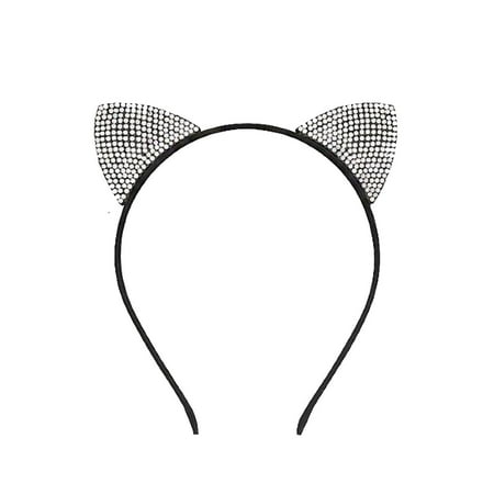 Womens Rhinestones Cute Gold Small Cat Ear Special Headband HC6367-Black (HB49653)