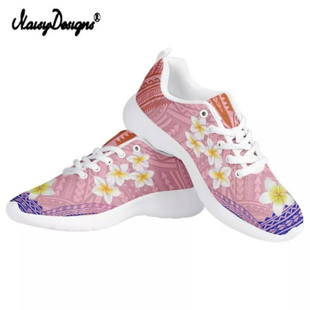 

Noisydesigns Hawaiian Tropical Plumeria Tribe Print Women Shoes Polynesia Style Breathable Flats for Female Mesh Lace-Up Sneaker