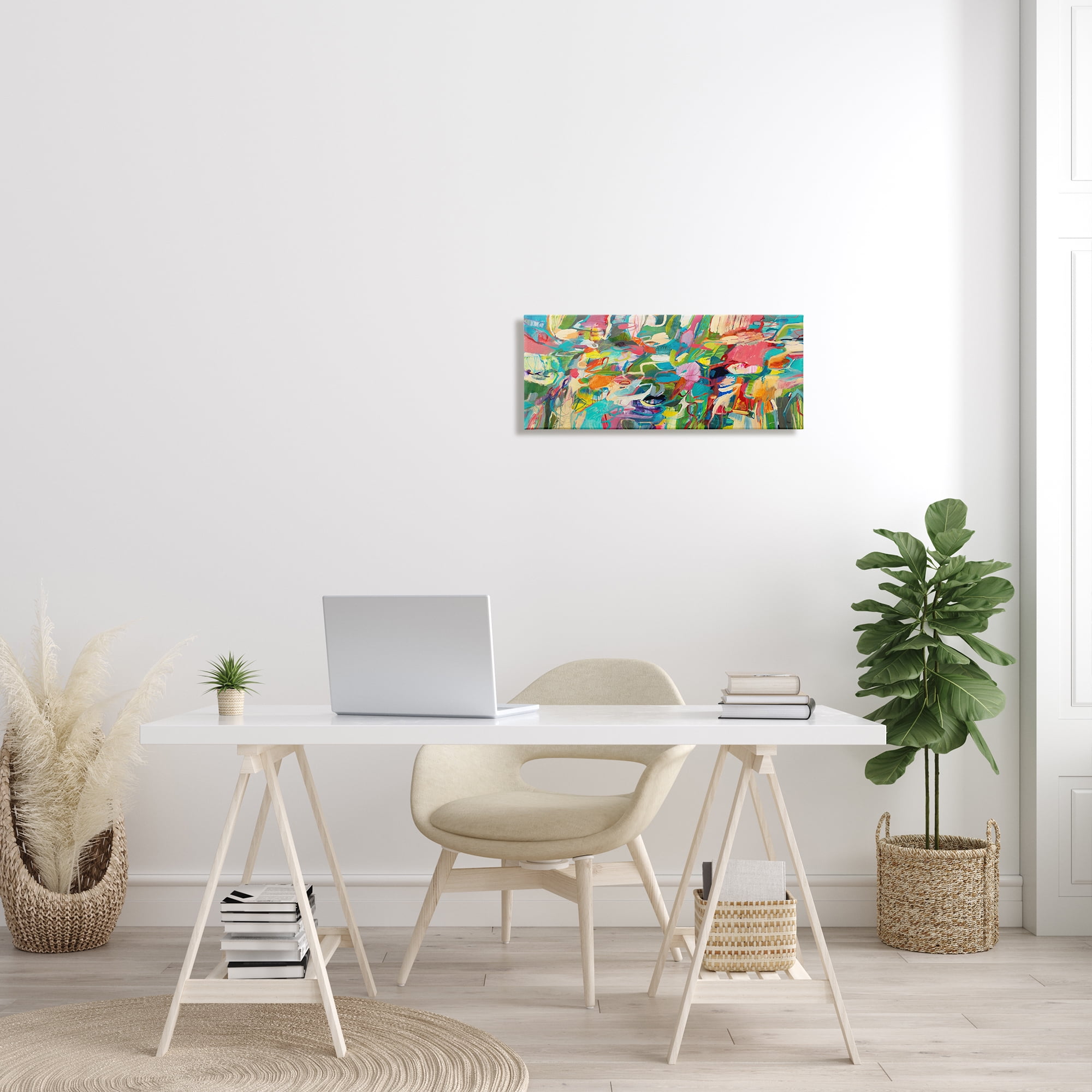 Stupell Industries Complex Playful Tone Abstraction Bright Green Pink Blue Global Painting Gallery-Wrapped Canvas Print Wall Art, 10 x 24, Design by Lisa Ridgers