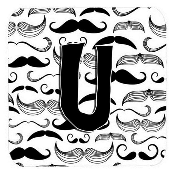 Letter U Moustache Initial Foam Coasters, Set Of 4
