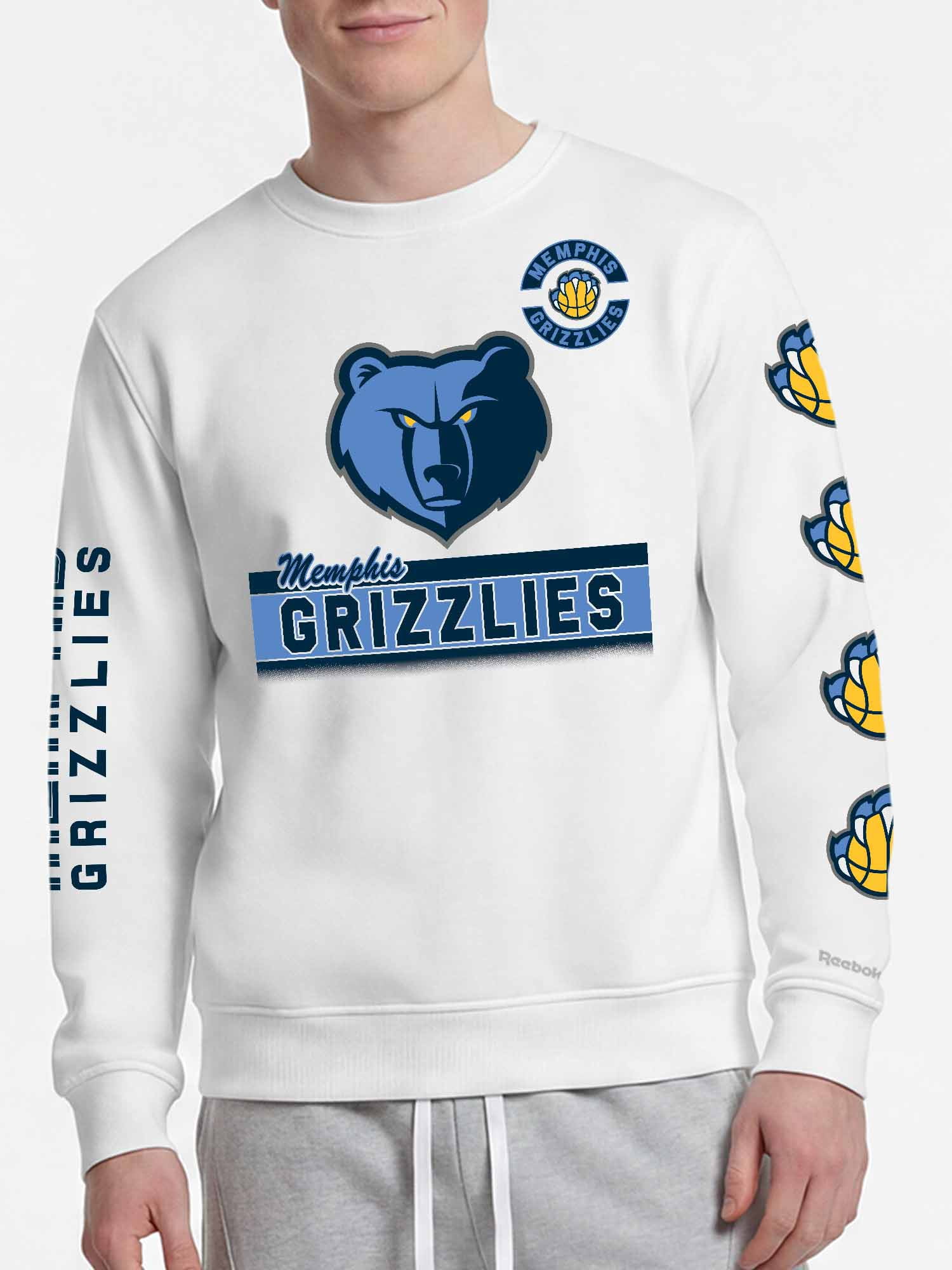 Memphis Grizzlies Reebok Mens White Crew Sweatshirt