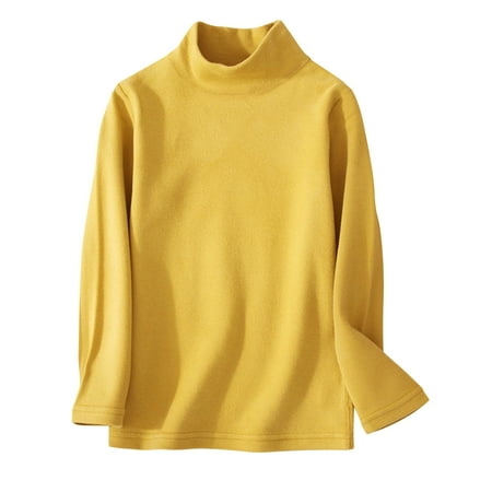 

LNWUY Children s Round Neckk Warm Bottoming Shirt Middle and Large Children Solid Fall Winter Fleece Warm Clothes Yellow 11Years