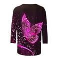 thumbnail image 4 of CYMMPU Summer Trendy Shirts 3/4 Sleeve Spring Tunic Tops Boho Blouses for Women Dressy Casual Flower Printed Crew Neck Loose Fit Lightweight Basic Tees Hot Pink M, 4 of 5