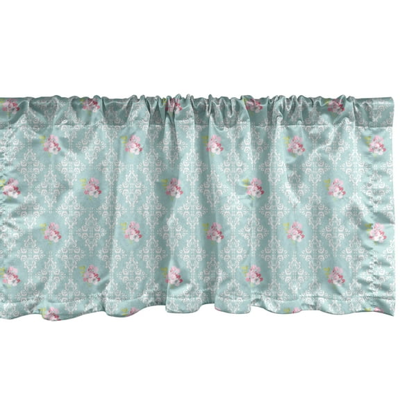 Ambesonne Damask Window Valance, Intricate Pastel Flowers, 54" X 18", Blue Grey Multicolor