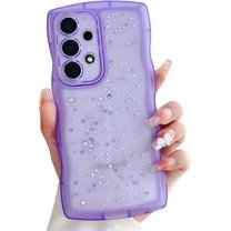 Compatible with Galaxy A53 5G Case for Women Girls Glitter Sparkly Bling Camera Lens Protector Cute Curly Wave Frame Shockproof Protective Cover Phone Case for Samsung Galaxy A53 5G(PURPLE)