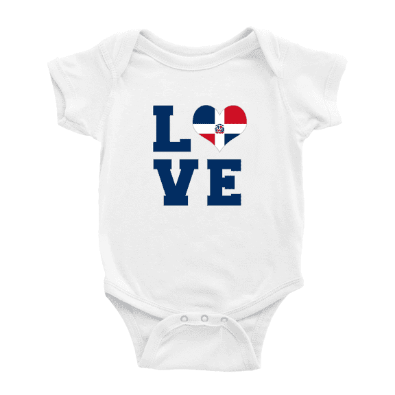 Love Dominican Flag Heart Boy Girl Bodysuits (White, 12-18 Months)