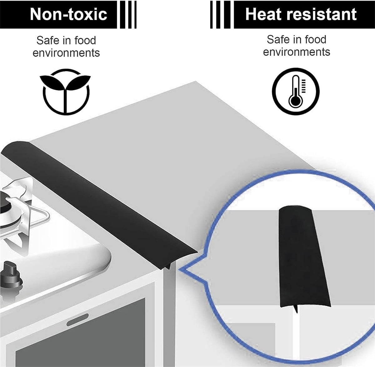 Bexikou Silicone Stove Gap Covers (6 Pack),Silicone Stove Counter Gap Covers,Heat Resistant Oven Gap Filler, Anti-Stain Countertop Gap Fillers, Easy to Clean (21 Inches, Black)