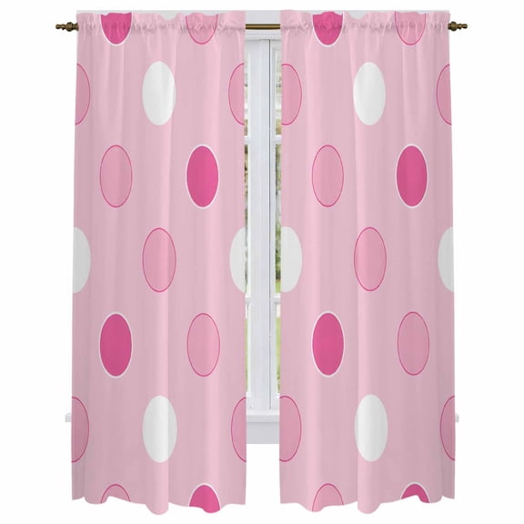 Pink Polka Dots Kitchen Curtain for Berdoom Living Room Cafe 72 Inch Length, Modern Simple Circle Dots Pattern Tiers Curtains Light Filtering Drapes Rod Pocket Window Treatment 2 Panels 52"Wx72"L