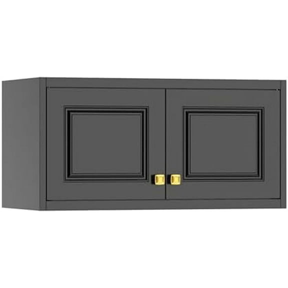 Metal Wall Cabinet, Upper Cabinet for Wardrobe, Small Top Storage Cabinet for Bedroom, Living Room, Black, 18" D x 32" W x1 5" H - Assembly Required$$Home Decor, Kitchen, & Other