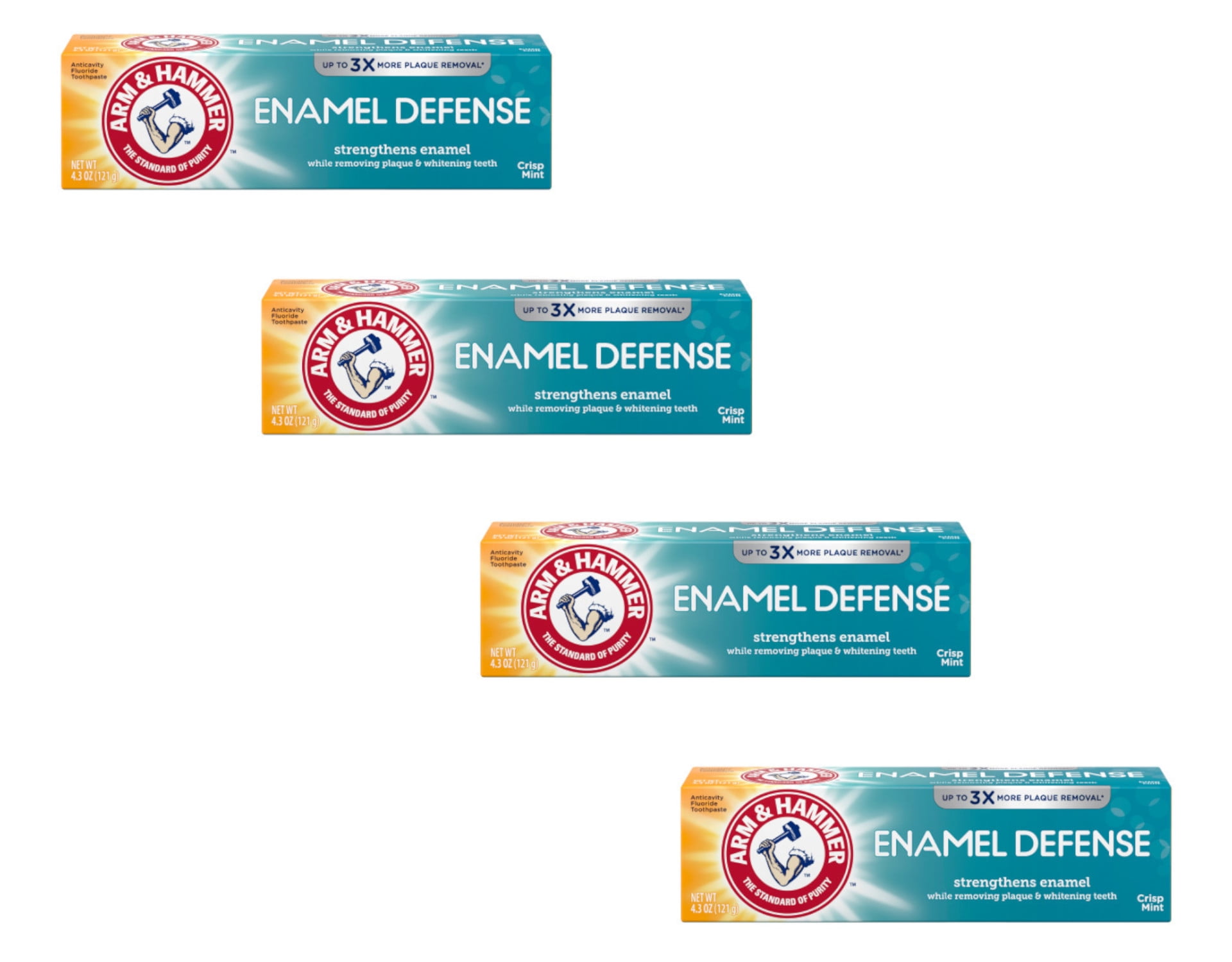 4 Pk ARM & HAMMER Enamel Defense Toothpaste 4.3oz Tube, Crisp Mint
