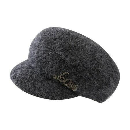 

Dadaria Beret Hats for Women Fashion Casual Autumn And Winter Rabbit Pearl Octagonal Hat Bow Tie All-match Hat Gray M Women