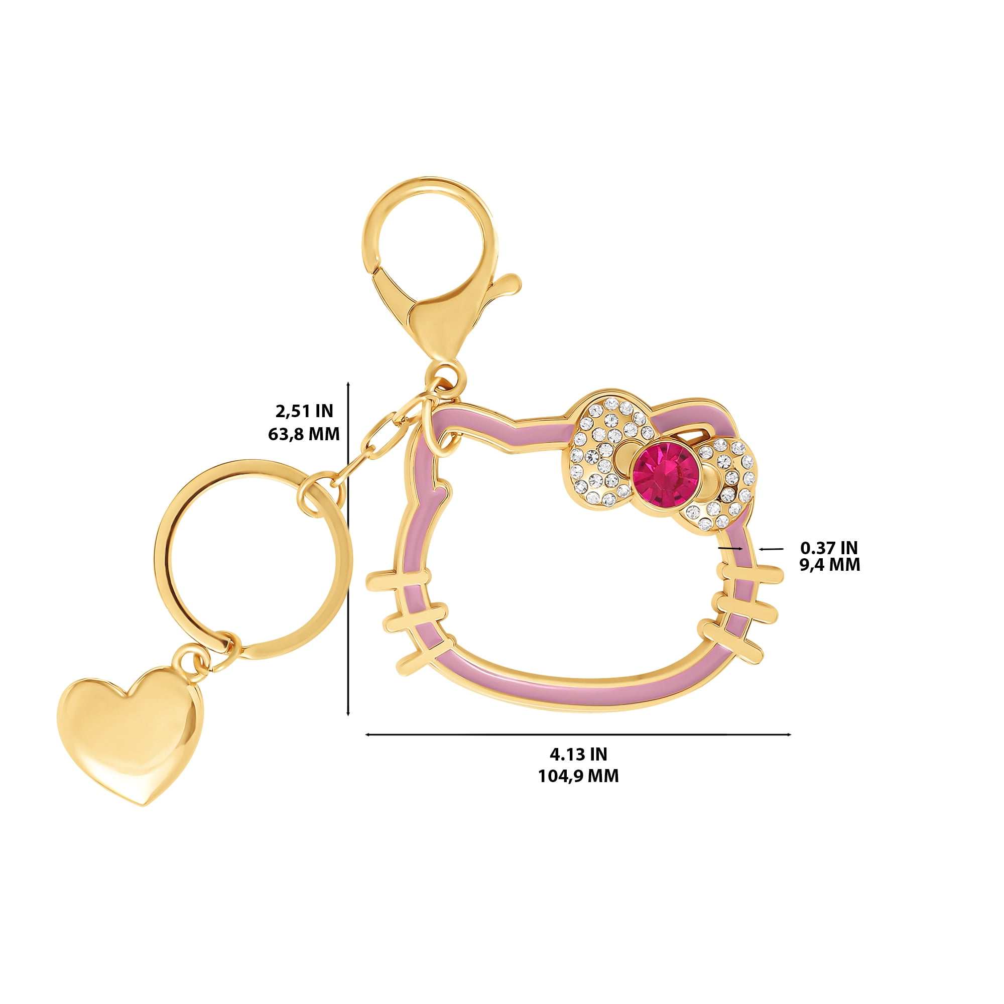 Sanrio Hello Kitty Gold Outline Keychain with Red Bow and Heart