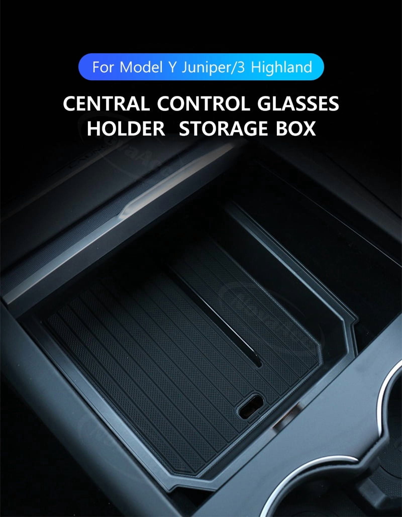 NovaAcc Car Central Control Storage Box For Tesla Model 3 Highland 2024 2025 Model Y Juniper 2025 ABS Glasses Holder Waterproof Scratch-Resistant Storage Armrest Box