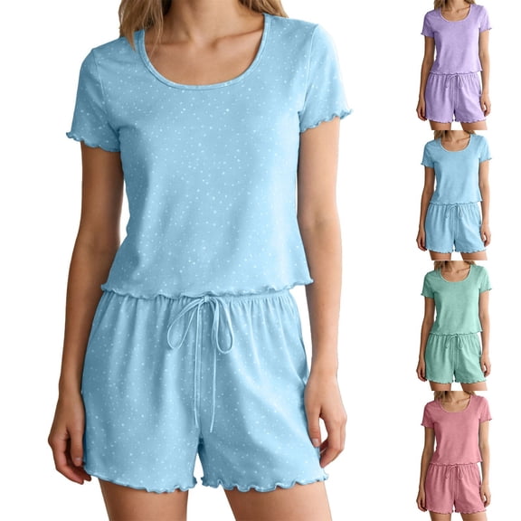 BWASD Women Pajama Sets Casual Loose Breathable Short Sleeve and Shorts 2 Piece Pjs Set Solid Color Soft Loungewear Summer Sleepwear Under $10 (Green L)