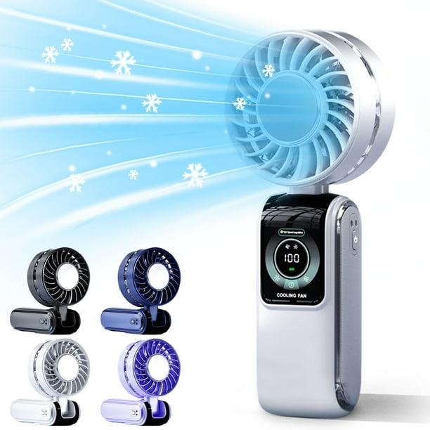 Ventilador portátil de alta velocidad con turbina de hielo de refrigeración digital 2025 - 4 colores, ventilador plegable de sobremesa y mástil, viento fuerte, USB recargable, refrigeración portátil