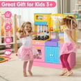 thumbnail image 3 of BRINJOY Wooden Play Kitchen with Decorative Curtains, Complete Kids Pretend Play Set with Sink, Stove, Oven, Cookware and Storage, Role Play Toy Gift for Ages 3+, 3 of 9