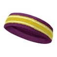 thumbnail image 4 of Couver Unisex Terry Striped Basketball Headband Sweatband, Purple/Golden Yellow/White, 3 Pieces, 4 of 7