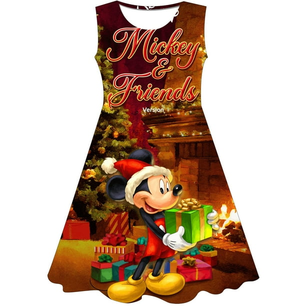 Verano Minnie Mouse vestido moda Casual 3D impreso cuello redondo vestidos sueltos serie Disney dibujos animados Navidad una pieza faldas 9T Gao Jinjia LED
