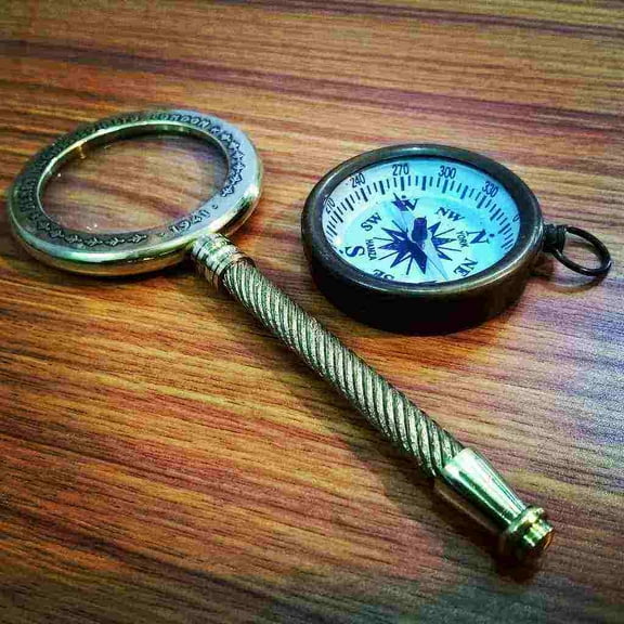 Brass Magnifying Glass Magnifier Antique Compass Collectible