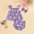 thumbnail image 2 of kpoplk Toddler Girls Summer Outfit Sleeveless Ruffle Top and Elastic Shorts Set Kids Short Set for 2-8 Years Size 3-6 Months,Purple, 2 of 5