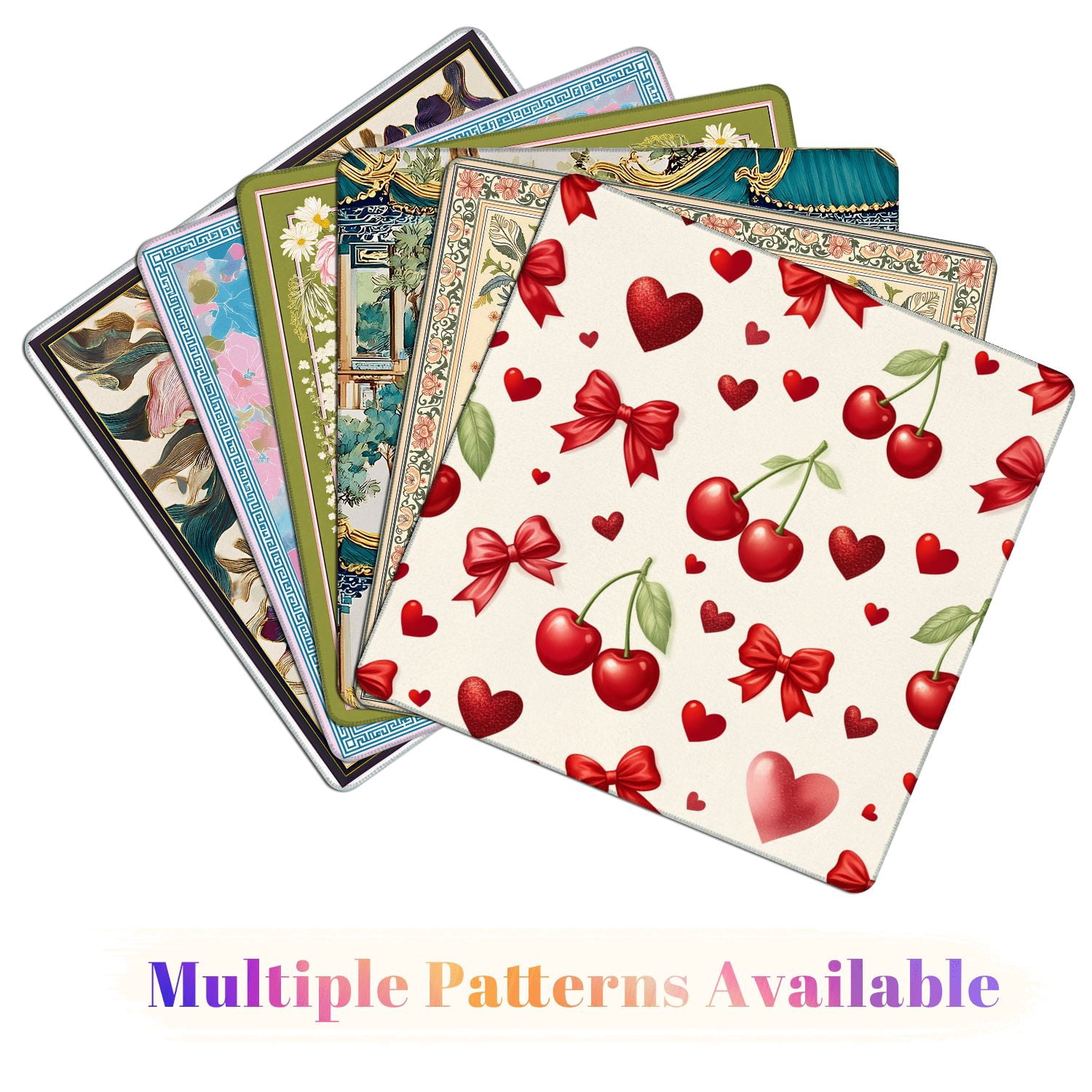 Mahjong Mat 31.5" x 31.5" Red Cherries Hearts Bows Cream Non-Slip Noise Reduction American Mahjong Tiles Table Cover for Dominoes Poker Card Board Games Gift