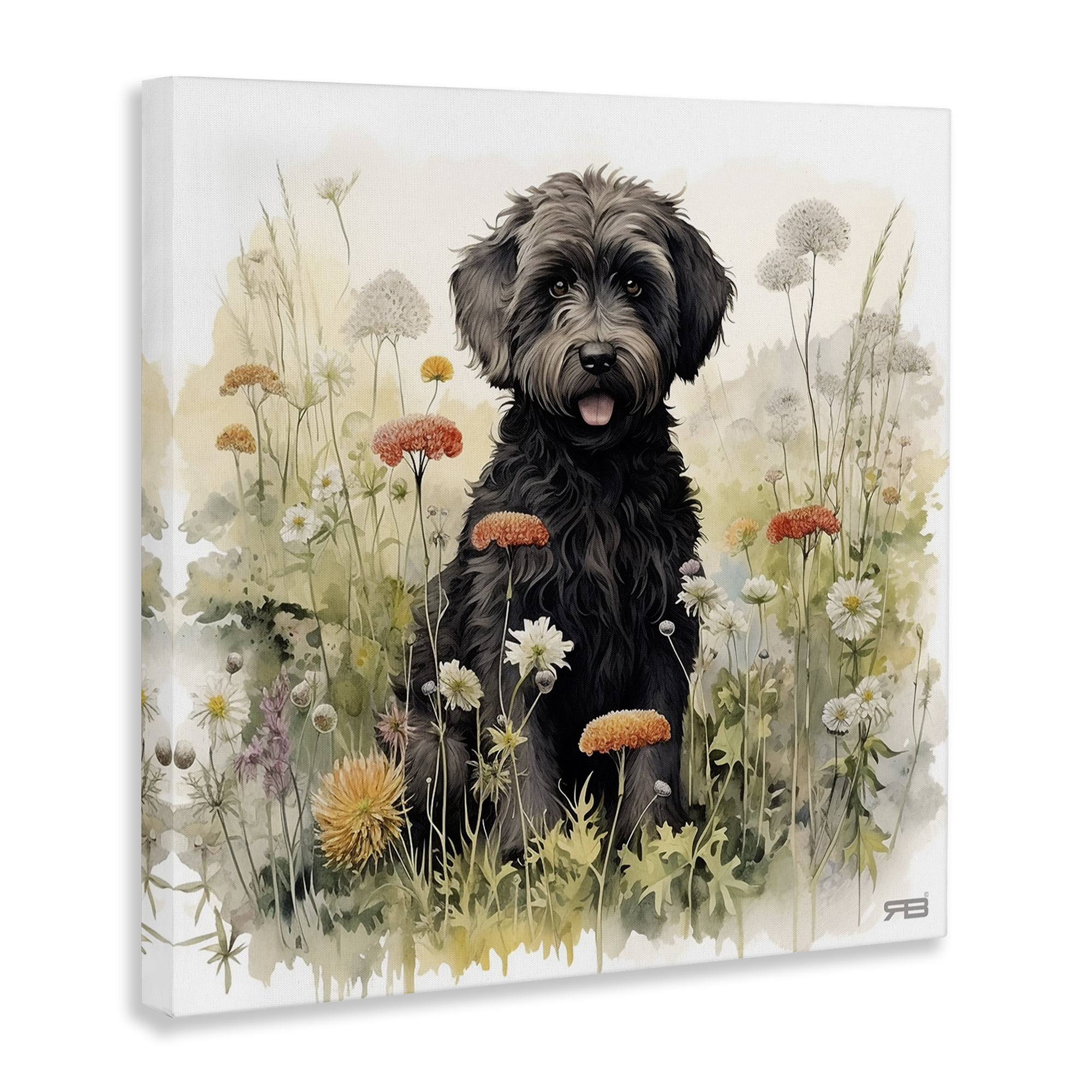 Stupell Industries Black Terrier in Meadow Animals & Insects Painting Gallery Wrapped Canvas Art Print Wall Art, 36 x 36