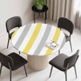 thumbnail image 2 of Yellow Grey Stripe Round Fitted Tablecloth with Elastic Edge, Waterproof Table Cloth Table Cover for 55"-60" Tables, Modern Farmhouse Vertical Striped Tablecloths for Dining Picnic Indoor Outdoor, 2 of 9