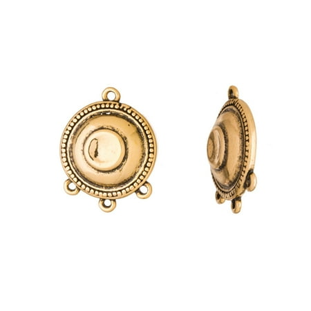 Beaded Loop - Convex Beaded Frame Round Antique-Gold Finished Connector Charms 3 Bottom Loops 20.7x25.7mm Sold per pkg of 4pcs per pack