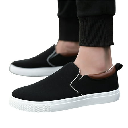 Oyedens Men Slip on Loafers Canvas Shoes White Casual Walking Sneakers Black Fashion Work Shoes