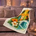 thumbnail image 6 of Ocean Wave with Surfboards and Hibiscus, Bold Tropical Style for Surf Lovers, Orange Sunset Palm Scene and Father's Day Gift, Soft Flannel Blanket for Sofa and Game Room, Coastal Home Decor, 6 of 9