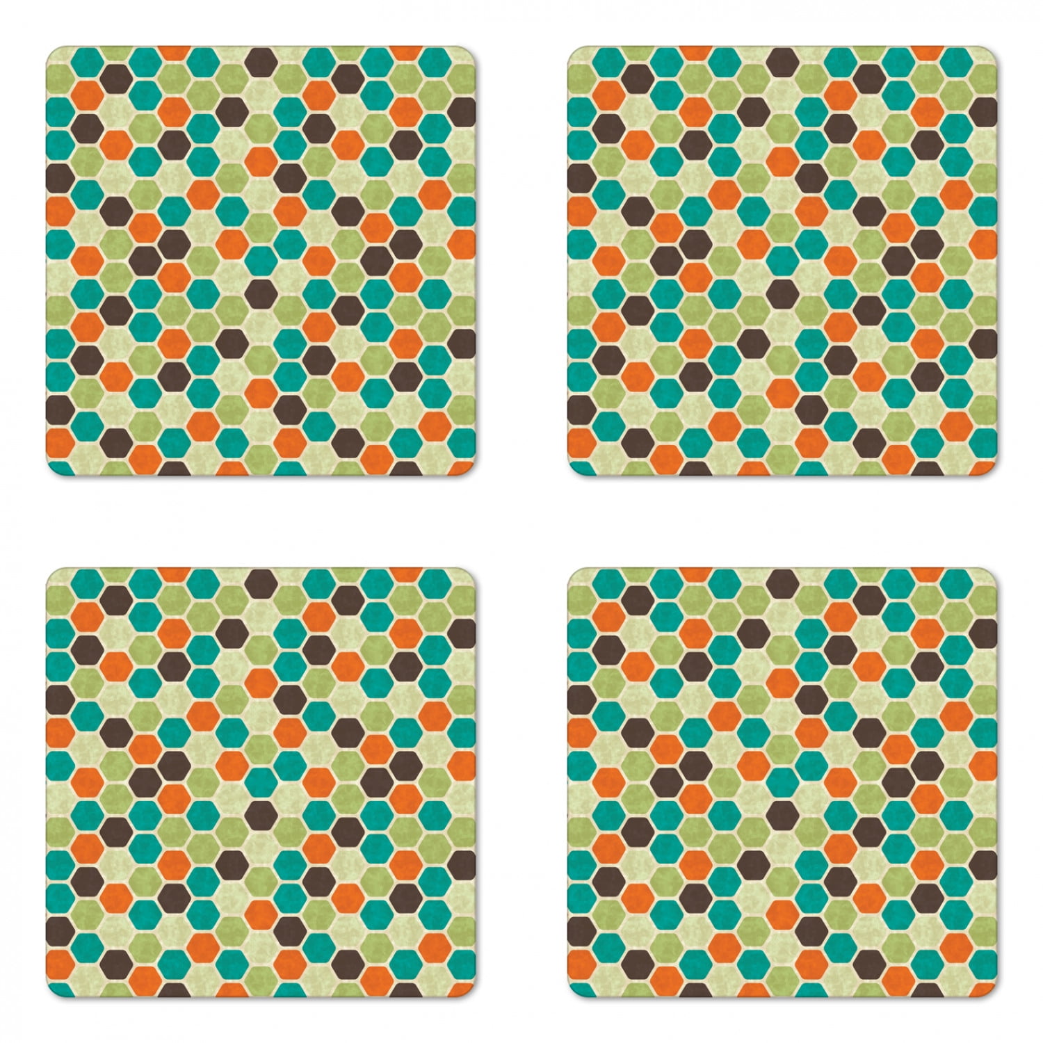Retro Coaster Set of 4, Hexagonal Shapes Geometric Pattern