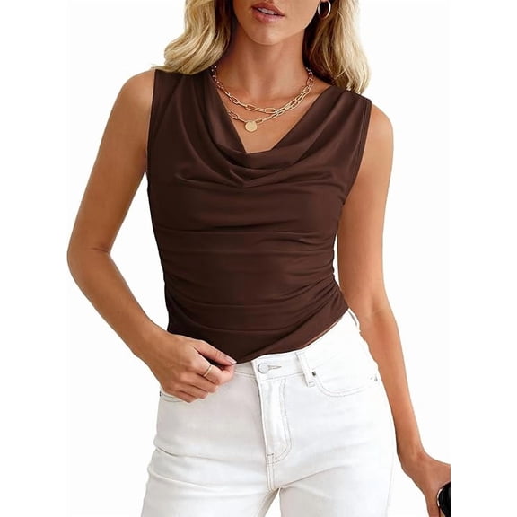 BTFBM Cowl Neck Tops for Women Sleeveless Going Out Business Casual Tank Top Spring Summer Outfits Fashion Clothing