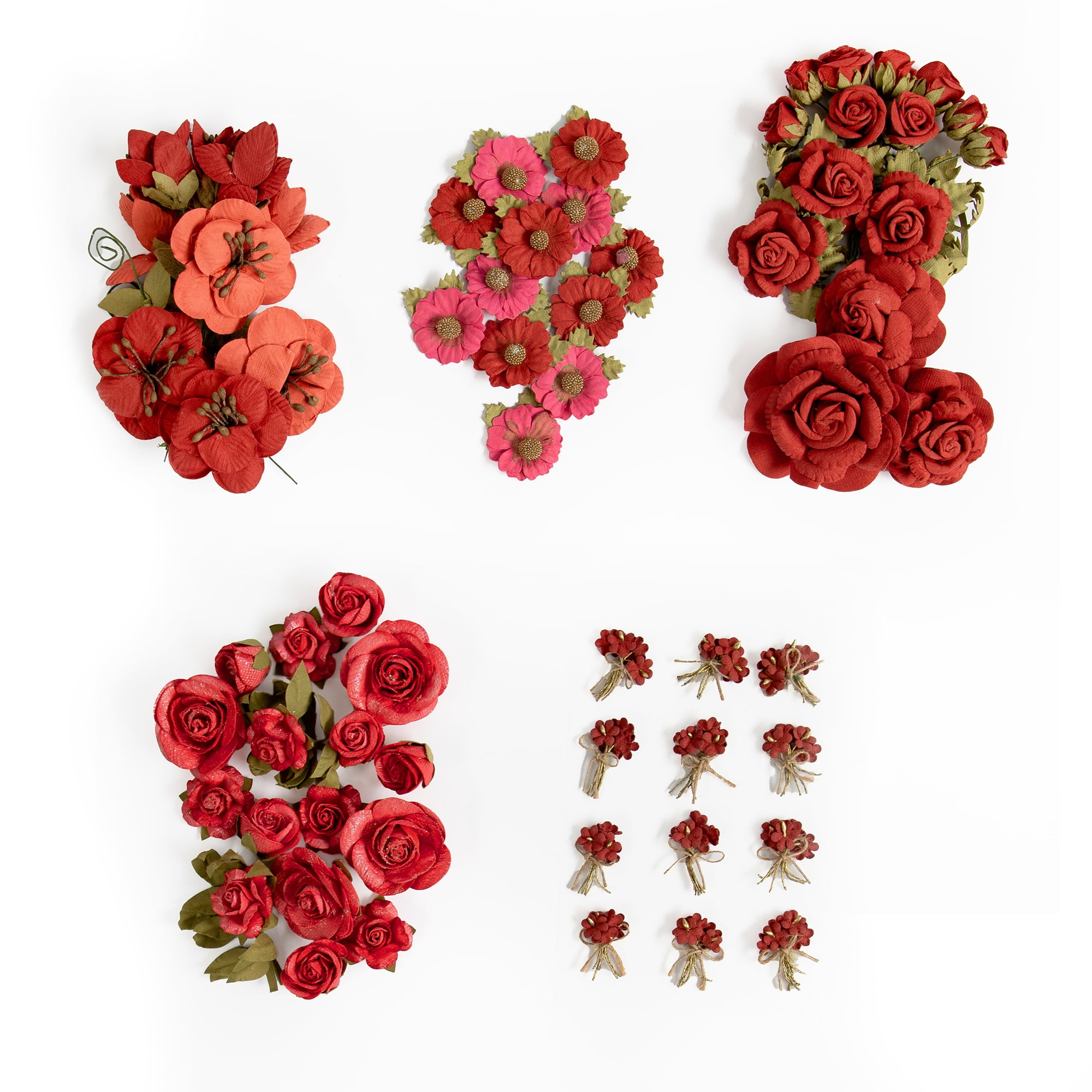 Little Birdie Red Paper Flowers Assortment, 78ct – DIY Craft Embellishments & Scrapbook Florals