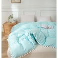 thumbnail image 4 of Move Over Teal Duvet Cover Twin White Pom Poms Quilt Cover Only Ball Fringe Pattern Washed Microfiber No Filling, 4 of 9