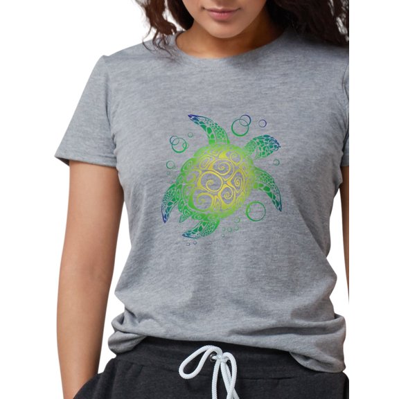 CafePress - Tribal Turtle Green Women's Deluxe T Shirt - Womens Tri-blend T-Shirt