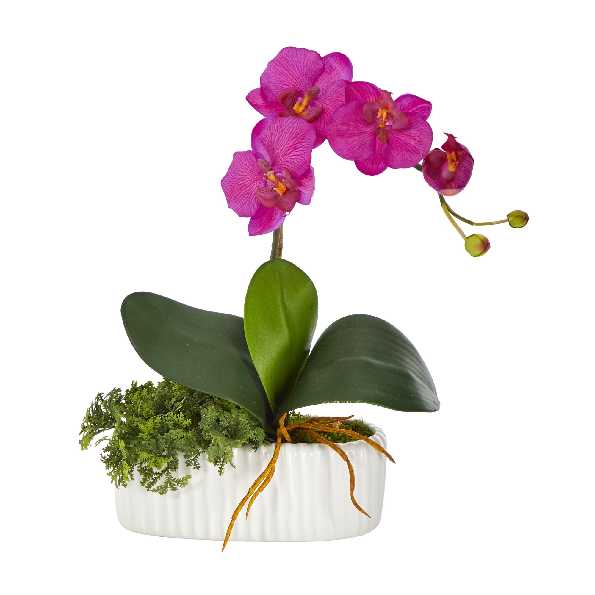 Artificial White Petite Phalaenopsis Orchid Flower Arrangement Vase Plant 