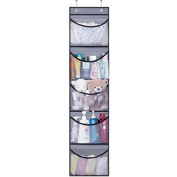 LQQBOX Hanging Shelves Over the Door Organizer Storage for Closet with 5 Pockets Organizer for Bedroom Bathroom, 1 Pack(Grey)