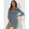 thumbnail image 2 of DARING DIVA 3/4 Sleeve Button Down Denim Shirt Dress L Blue, 2 of 6