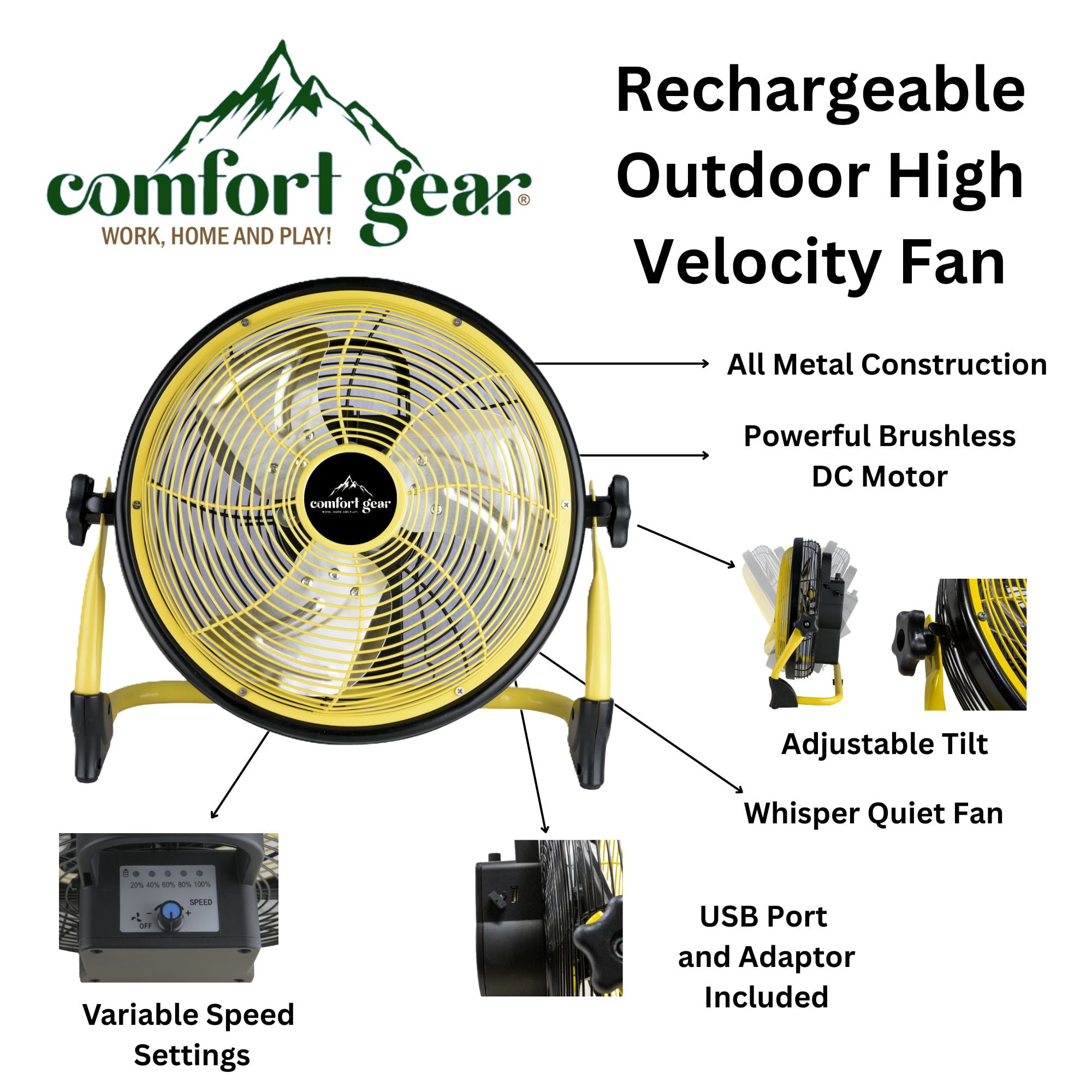 Comfort Gear Seasons Comfort 12" High Velocity Fan with Rechargable Battery