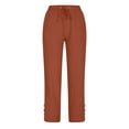 thumbnail image 5 of Wyobmus Cotton Linen Lounge Pants for Women Casual Elastic Waist Drawstring Versatile Straight Leg Nine-Point Pants A-Orange, 5 of 5