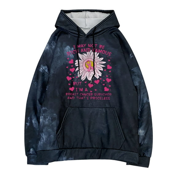 Fesfesfes Women's Hooded Tops Breast Cancer Awareness Tops Casual Long Sleeve Hoodie Ladies Sweatshirts With Hood Tops Sale or Clearance