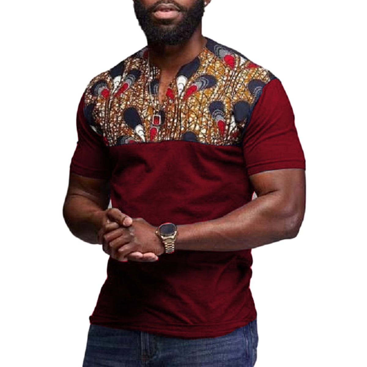Coolred-Men Floral 2 Piece Set African Dashiki Assorted Colors T-Shirts 