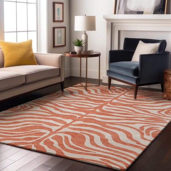 Addison Rugs Mayfield Premium Machine Washable Transitional Animal Print Coral Rectangle Rug, 5' x 7'6"