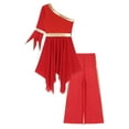 thumbnail image 3 of TiaoBug Women Worship Praise Dance Outfits Flared Sleeve Dance Dress Wide-leg Pants 2 Piece Set Red M, 3 of 5