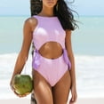 thumbnail image 2 of Womens swimsuits ,Women's Summer Solid Color \ Printed Tankini One-piece Swimwear Purple 6(S), 2 of 4