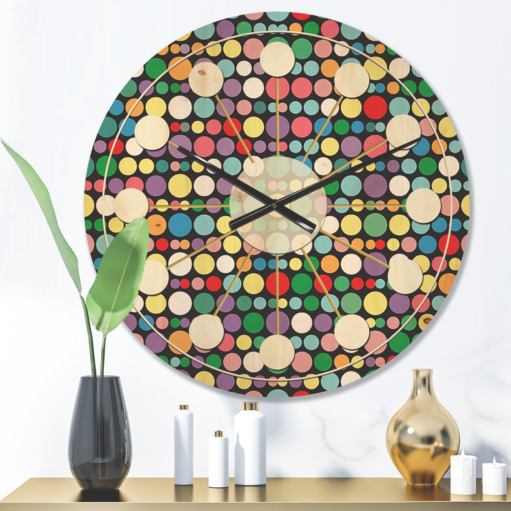 Designart 'Abstract Retro Pattern Design XXI' Mid-Century Modern Wood Wall Clock