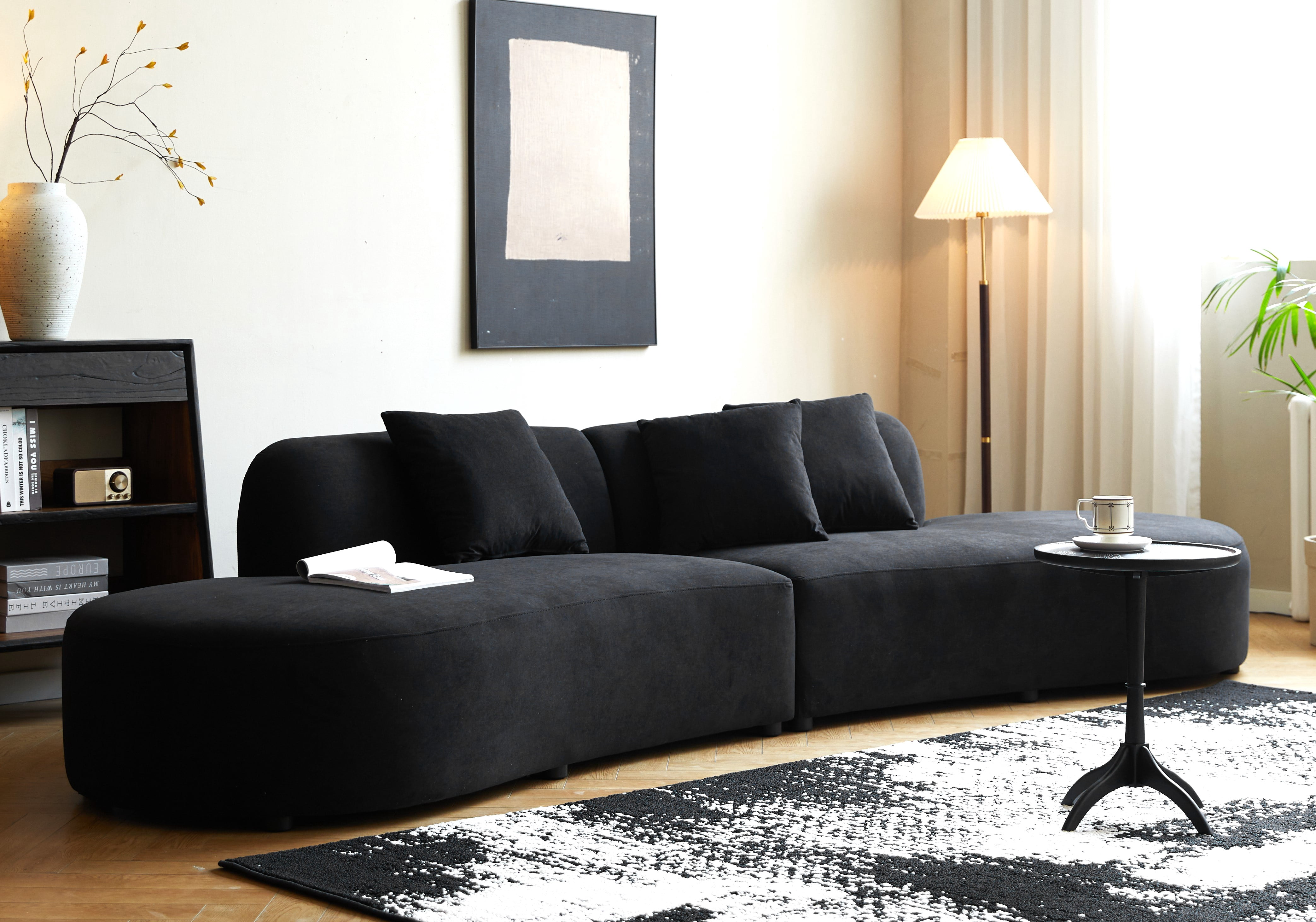 US Pride Furniture 132.3 inch Large Size Elegant Half Moon Design Curved 6-Seat Sofa with High-Density Foam Filled Black