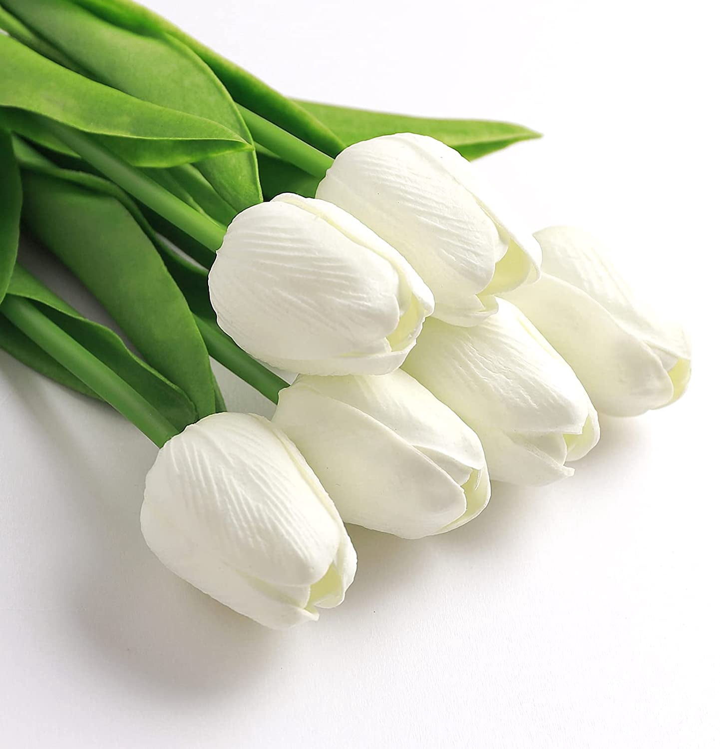 White Artificial Flowers 20 Pcs Faux Tulips PU Real Touch Fake Flowers for Home Office Wedding Decor Arrangement Bouquet Faux Flowers for Decoration